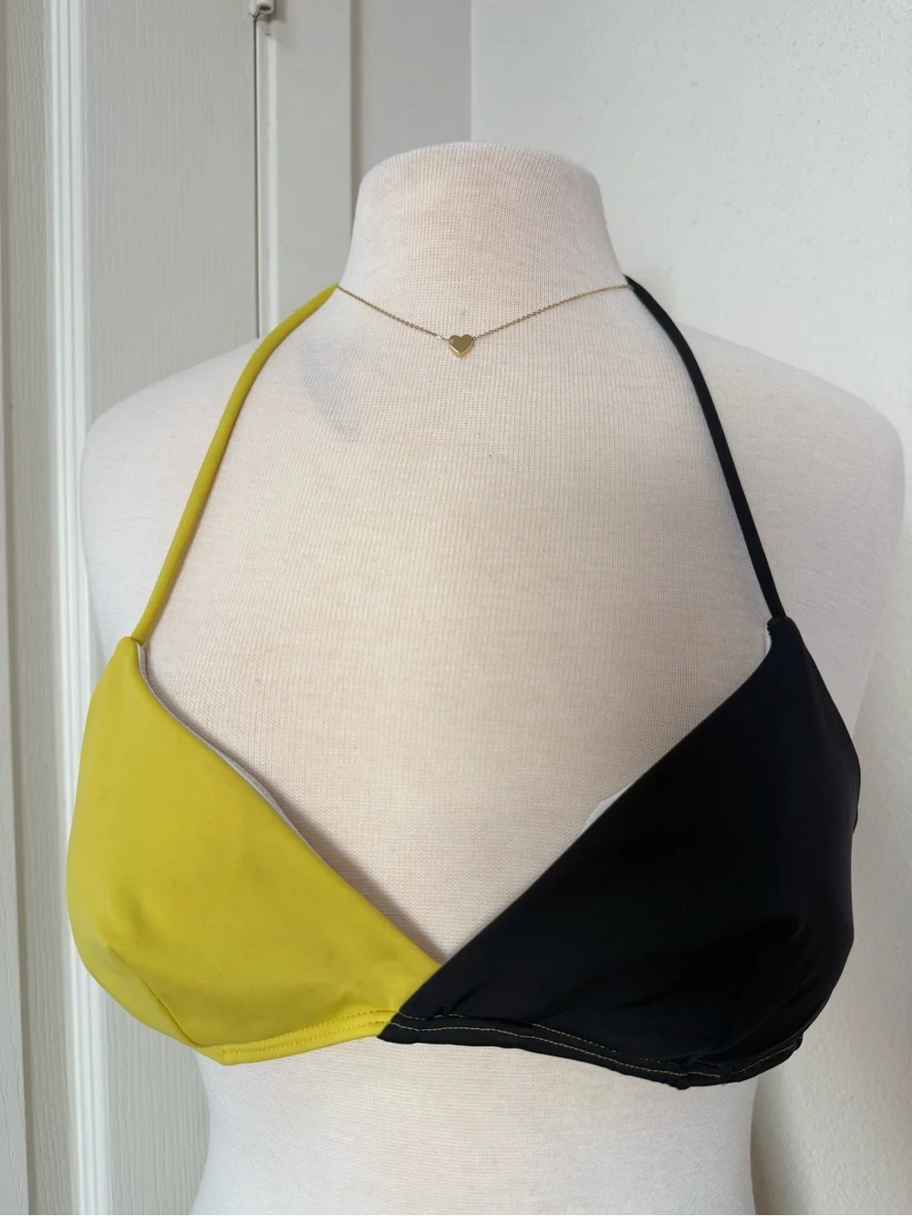 Colorblock Halter Bikini Top - Yellow & Black